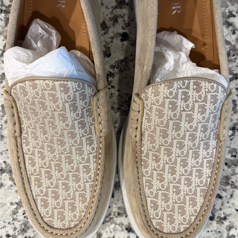 Dior Beige and Cream Monogram Slip-On Loafers